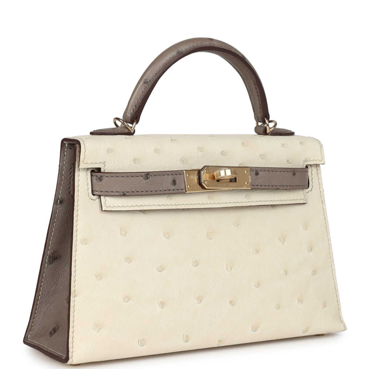 Hermes Special Order (HSS) Kelly Sellier 20 Beton, Gris Tourterelle Ostrich Permabrass Hardware