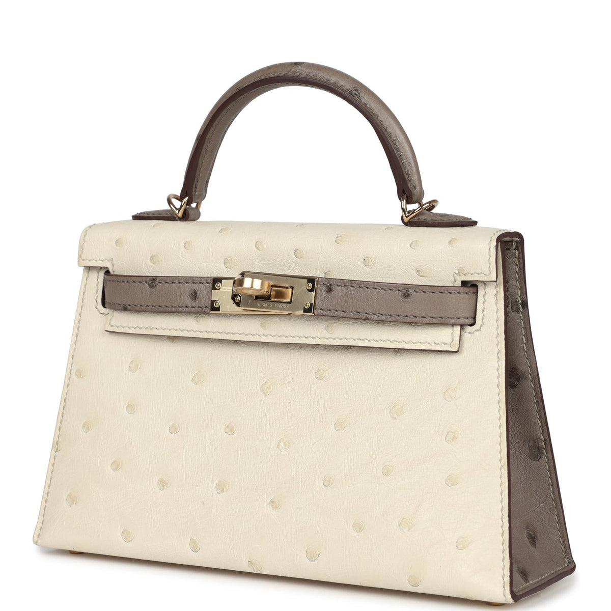 Hermes Special Order (HSS) Kelly Sellier 20 Beton, Gris Tourterelle Ostrich Permabrass Hardware