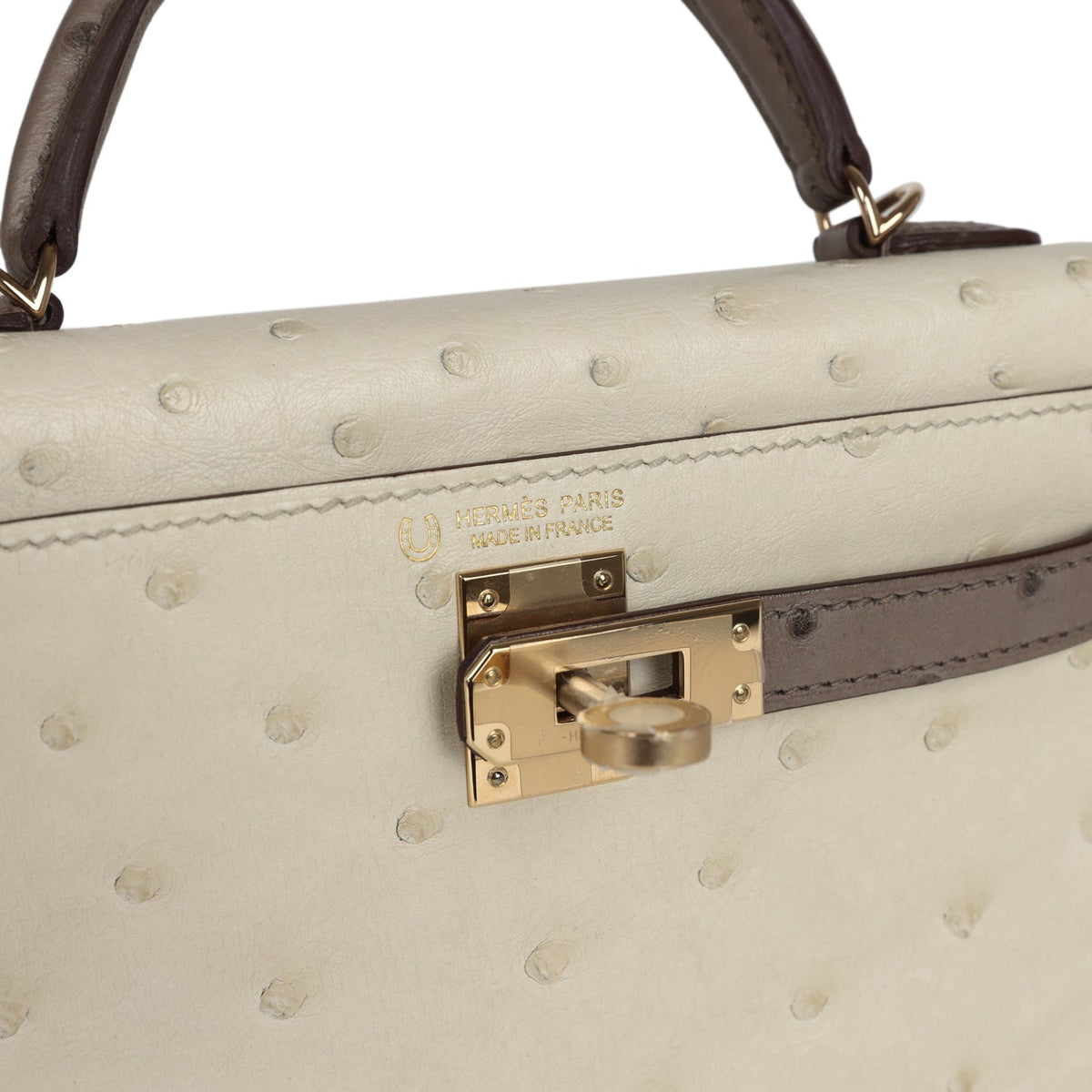 Hermes Special Order (HSS) Kelly Sellier 20 Beton, Gris Tourterelle Ostrich Permabrass Hardware