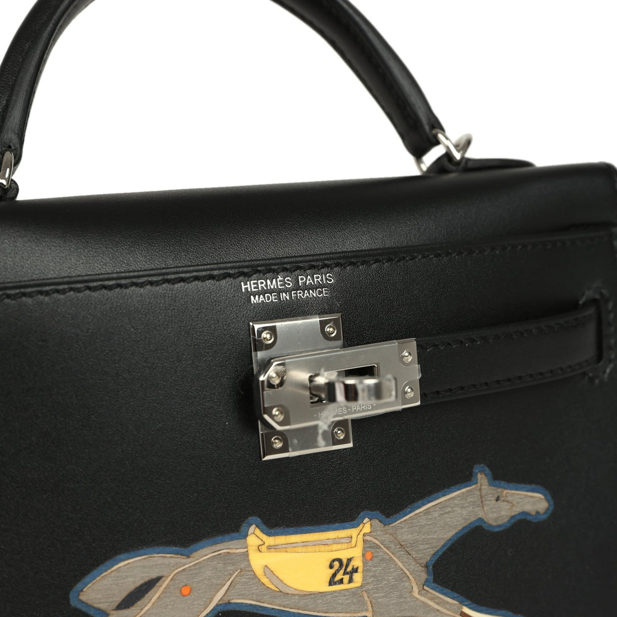Hermes Kelly Sellier 20 "Cheval De Bois" Black and Multi Tadelakt Palladium Hardware