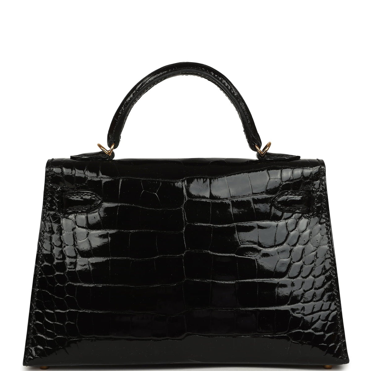 Hermes Kelly Sellier 20 Black Shiny Alligator Gold Hardware