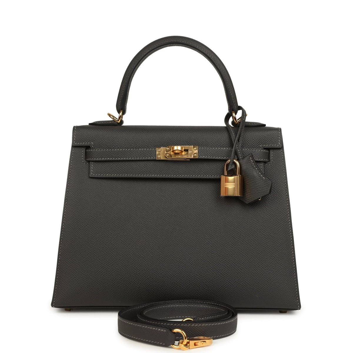Hermes Kelly Sellier 25 Graphite Epsom Gold Hardware