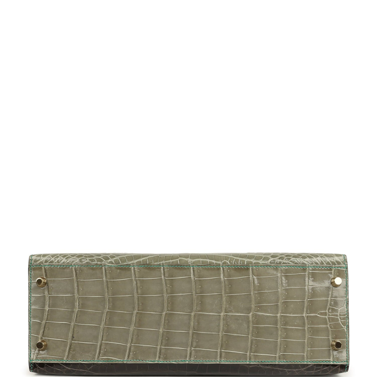 Pre-owned Hermes Special Order (HSS) Kelly Sellier 32 Graphite, Gris Tourterelle and Geranium Shiny Niloticus Crocodile Brushed Gold Hardware