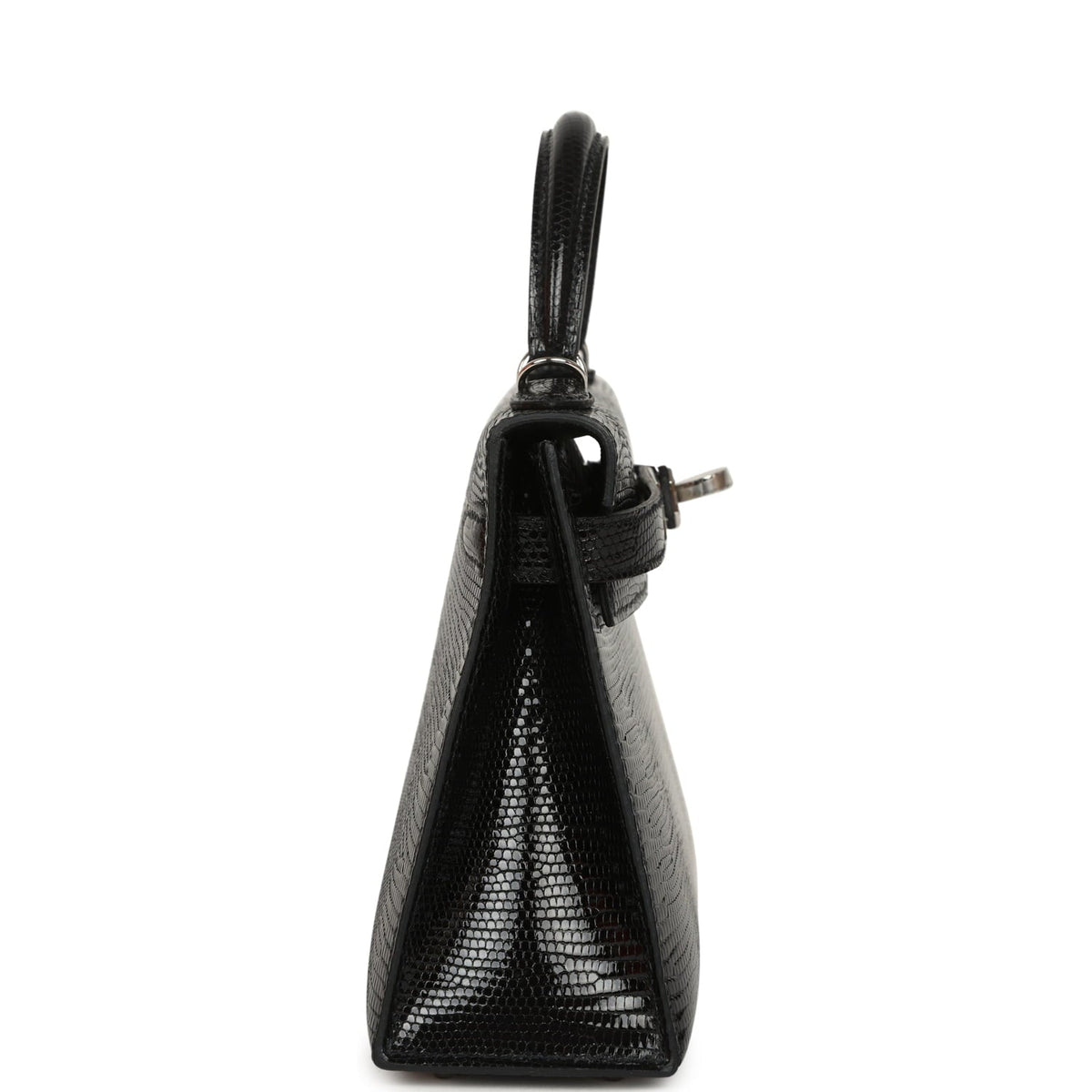 Hermes Kelly Sellier 20 Black Shiny Lizard Palladium Hardware