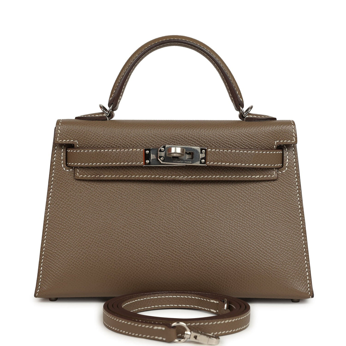Pre-owned Hermes Kelly Sellier 20 Etoupe Epsom Palladium Hardware