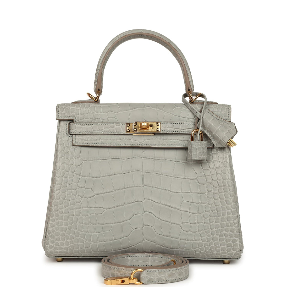 Hermes Kelly Retourne 25 Gris Perle Matte Alligator Gold Hardware