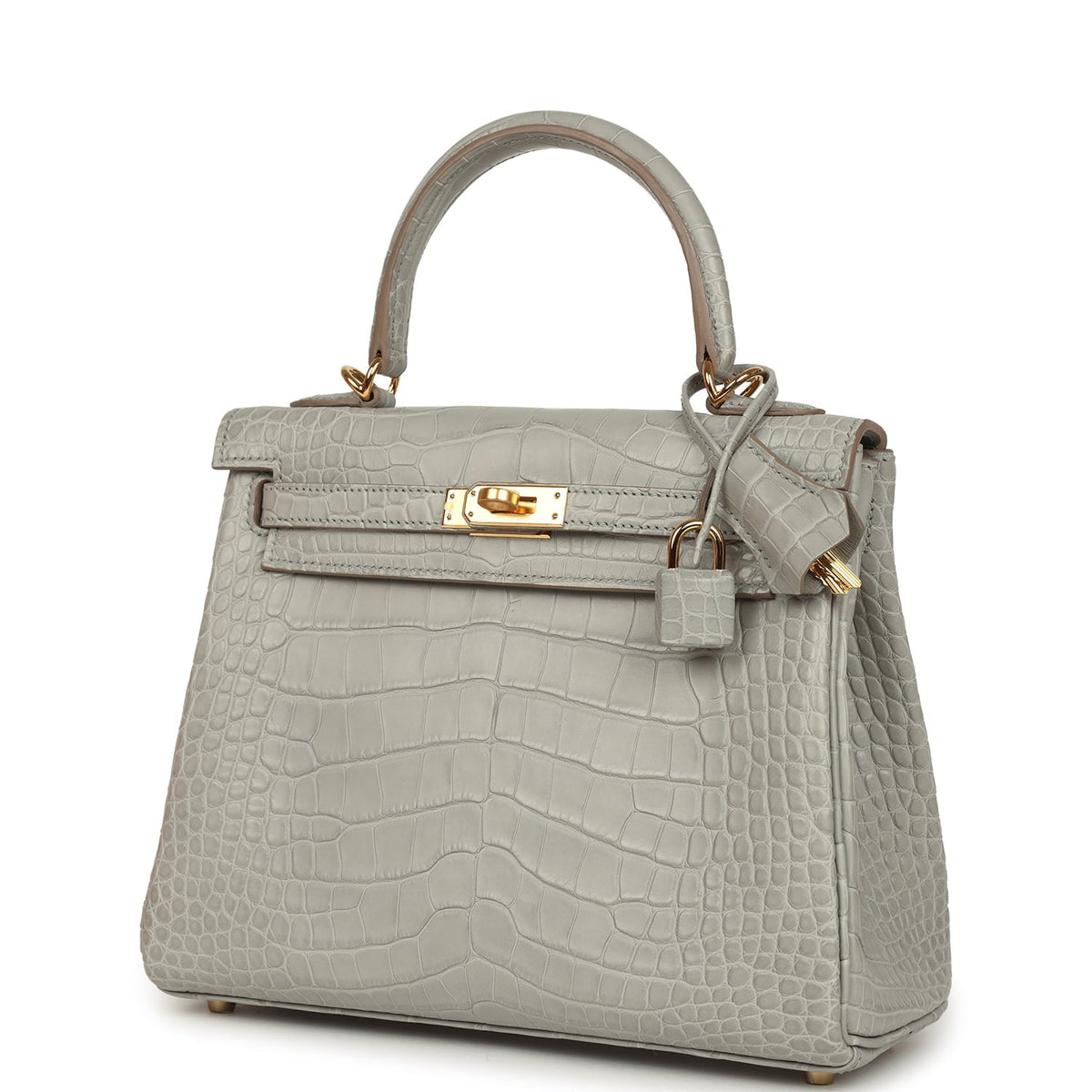 Hermes Kelly Retourne 25 Gris Perle Matte Alligator Gold Hardware
