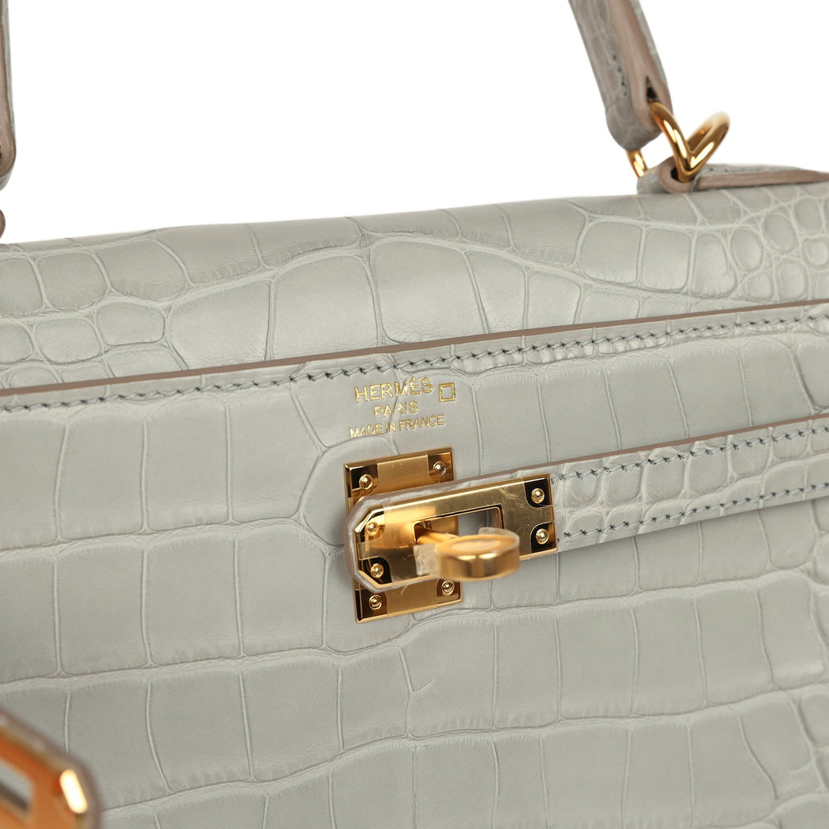 Hermes Kelly Retourne 25 Gris Perle Matte Alligator Gold Hardware