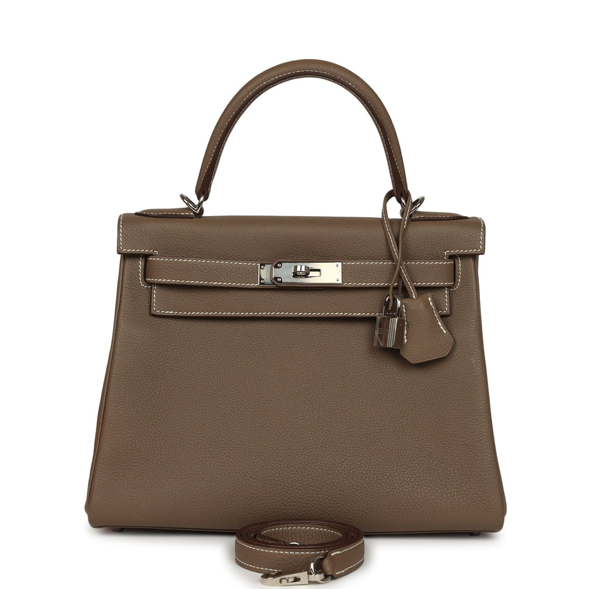 Pre-owned Hermes Kelly Retourne 28 Etoupe Togo Palladium Hardware