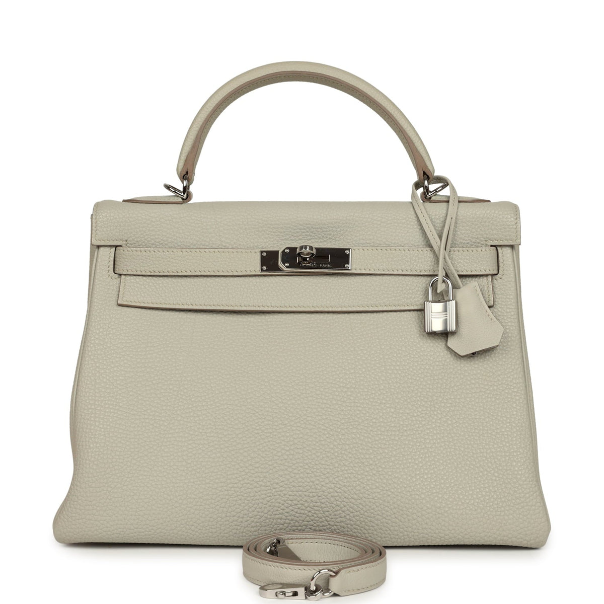 Pre-owned Hermes Kelly Retourne 32 Gris Perle Togo Palladium Hardware