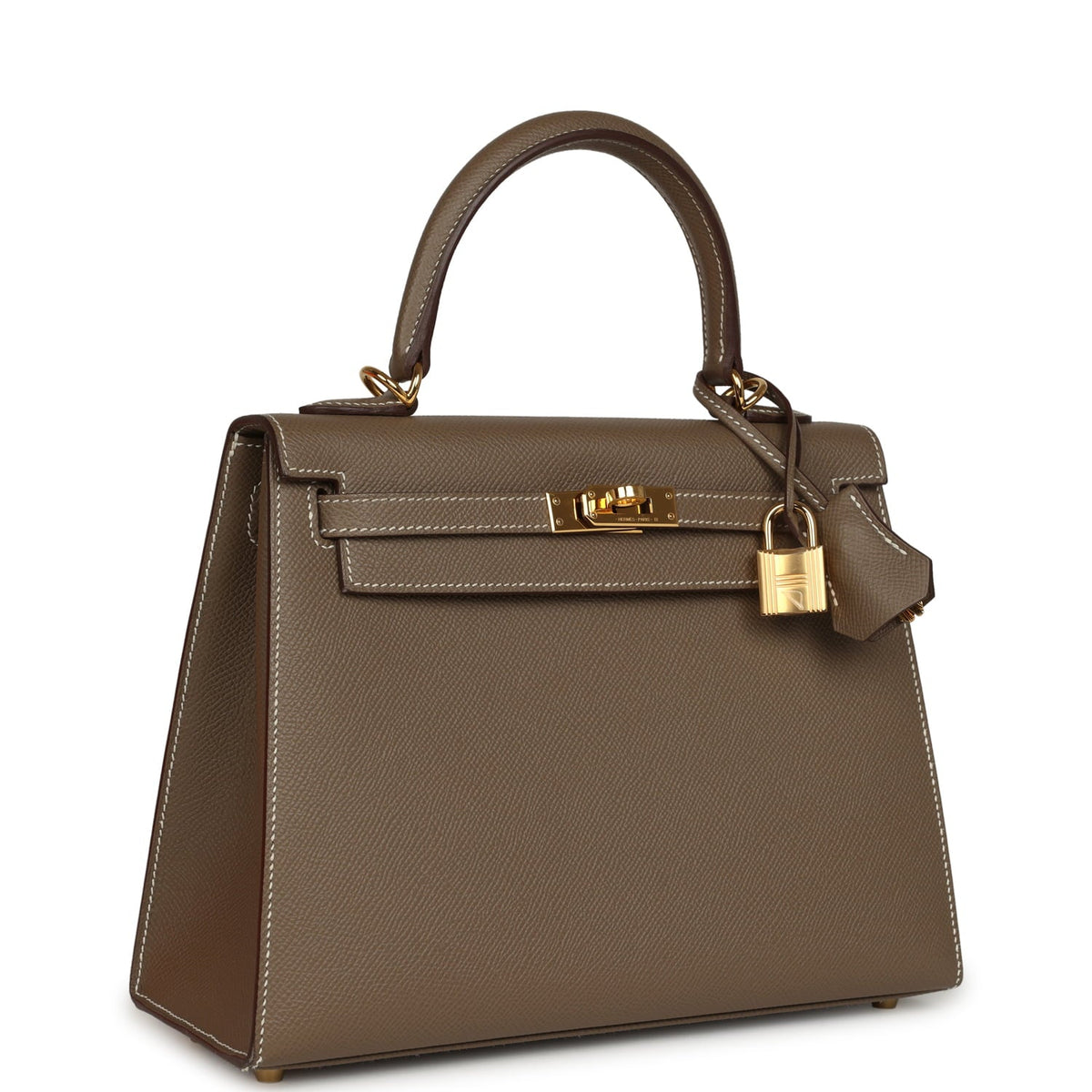 Pre-owned Hermes Kelly Sellier 25 Etoupe Epsom Gold Hardware