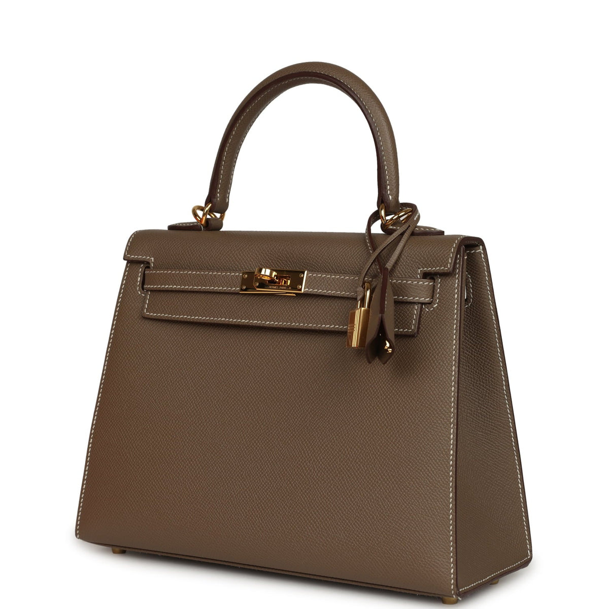 Pre-owned Hermes Kelly Sellier 25 Etoupe Epsom Gold Hardware