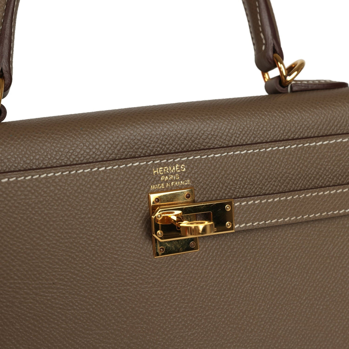 Pre-owned Hermes Kelly Sellier 25 Etoupe Epsom Gold Hardware