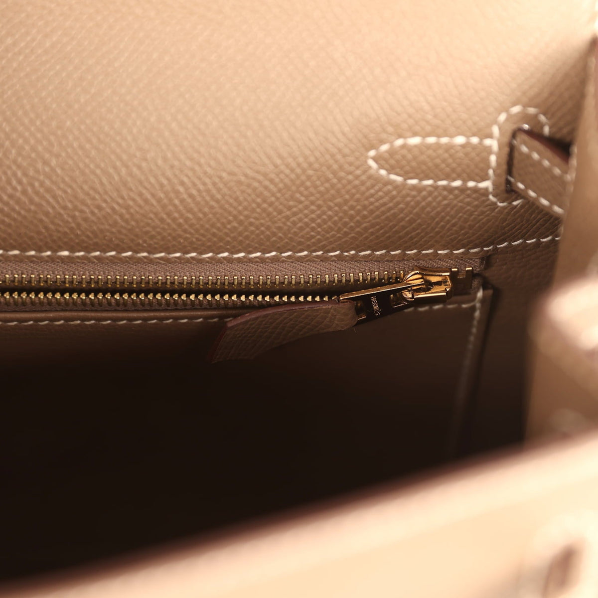 Pre-owned Hermes Kelly Sellier 25 Etoupe Epsom Gold Hardware
