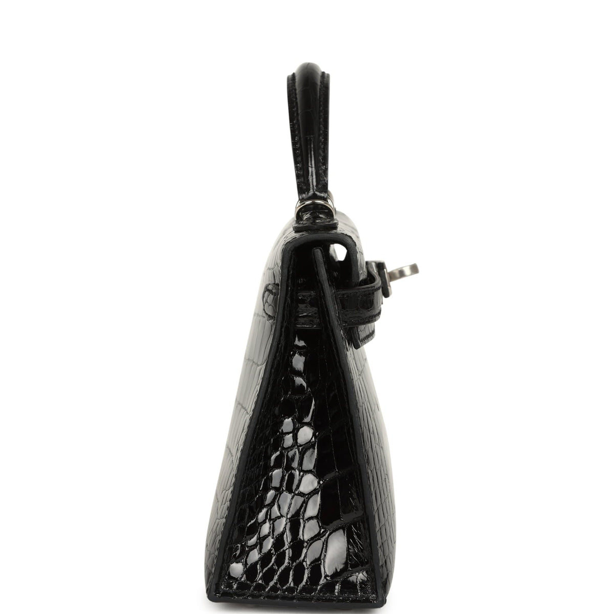 Hermes Kelly Sellier 20 Black Shiny Alligator Palladium Hardware