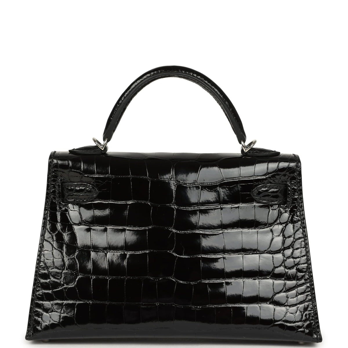 Hermes Kelly Sellier 20 Black Shiny Alligator Palladium Hardware