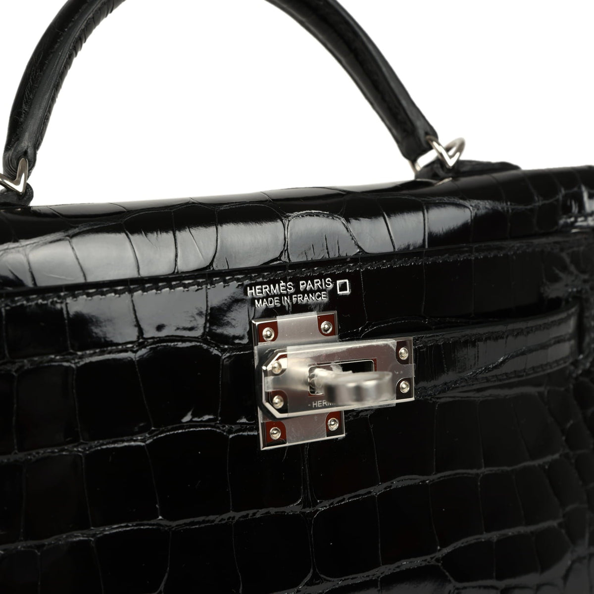 Hermes Kelly Sellier 20 Black Shiny Alligator Palladium Hardware