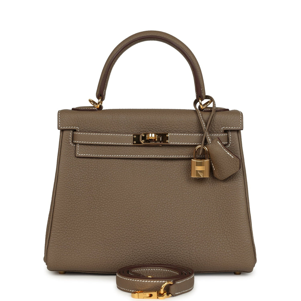Pre-owned Hermes Kelly Retourne 25 Etoupe Togo Gold Hardware