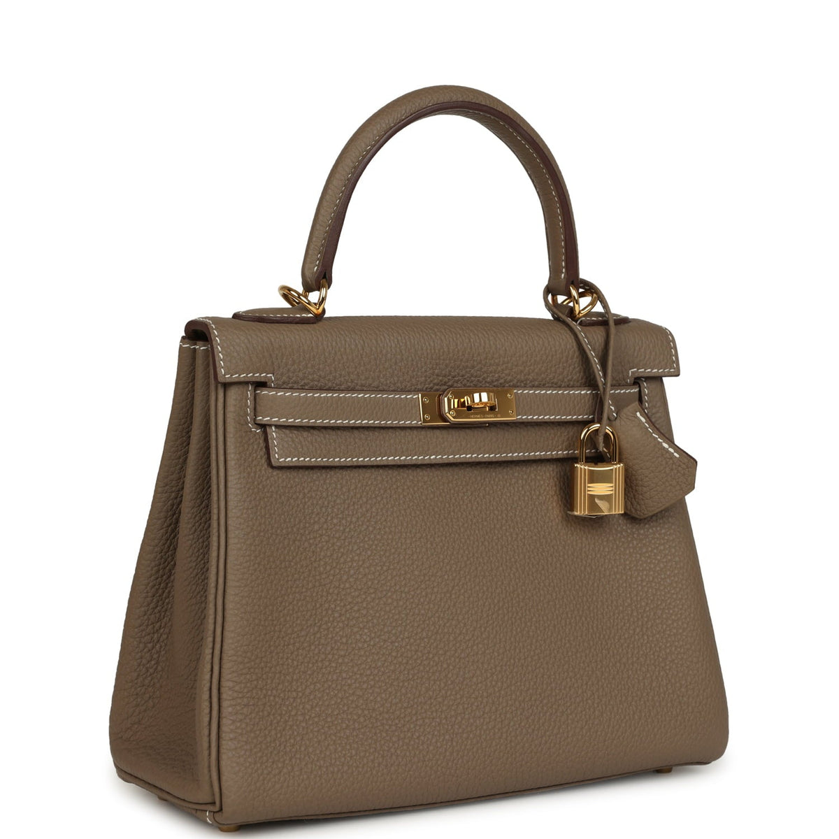 Pre-owned Hermes Kelly Retourne 25 Etoupe Togo Gold Hardware