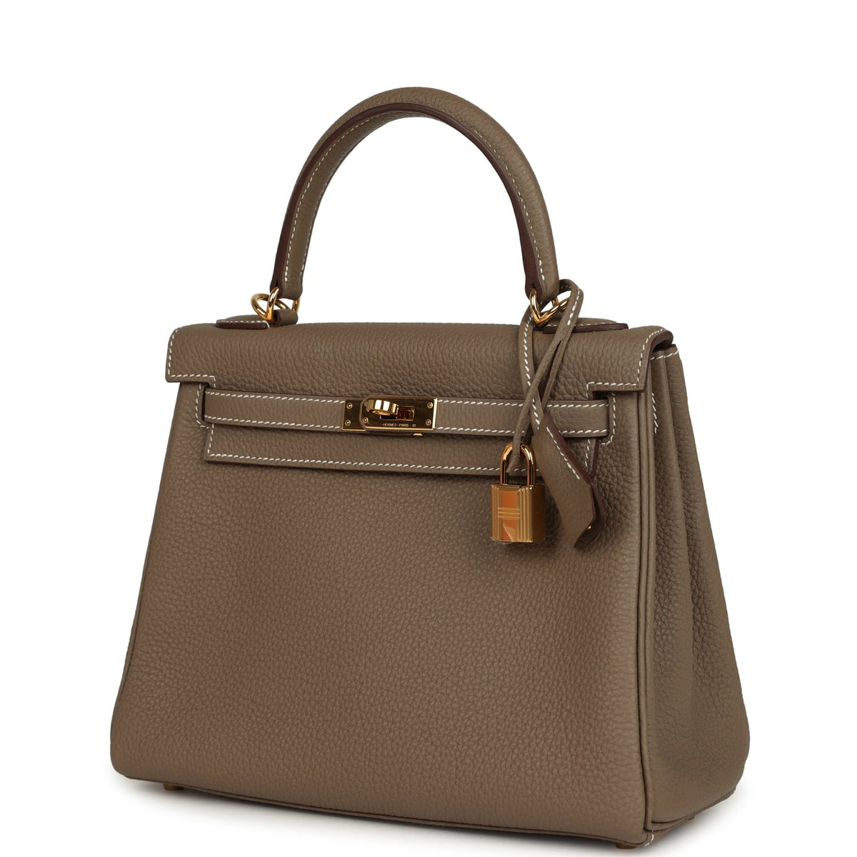 Pre-owned Hermes Kelly Retourne 25 Etoupe Togo Gold Hardware