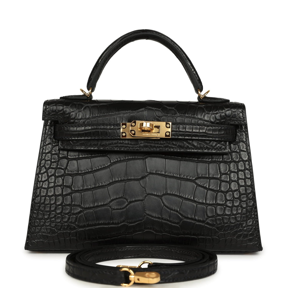 Hermes Special Order (HSS) Kelly Sellier 20 Black Verso Matte Alligator Gold Hardware