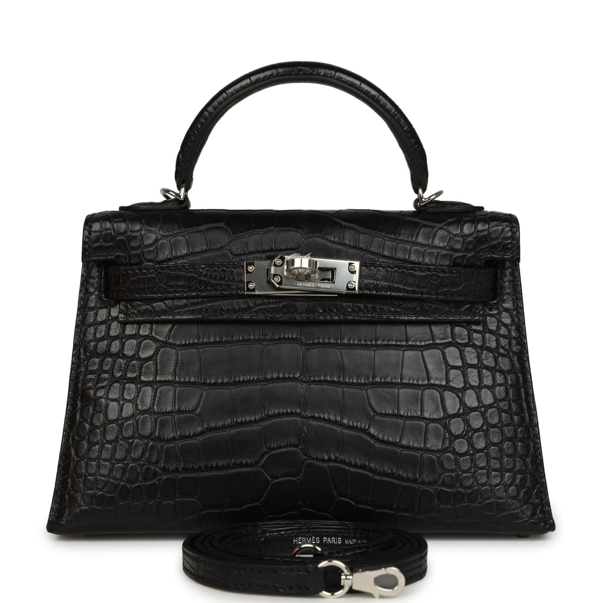 Hermes Special Order (HSS) Kelly Sellier 20 Black Verso Matte Alligator Palladium Hardware