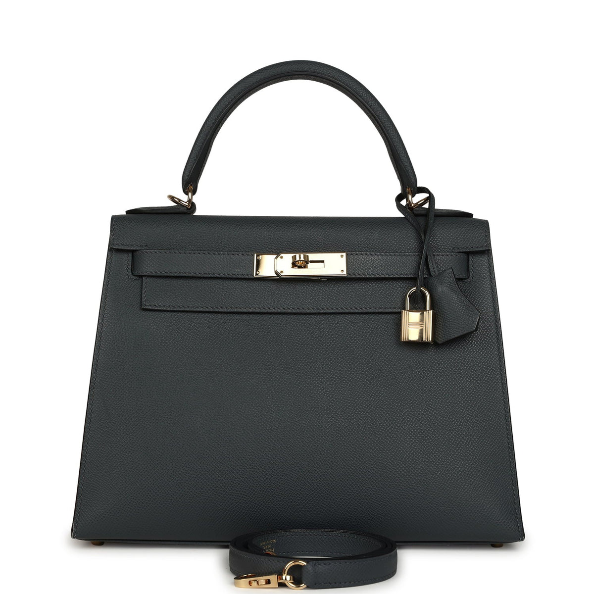 Pre-owned Hermes Kelly Sellier 28 Gris Misty Epsom Permabrass Hardware