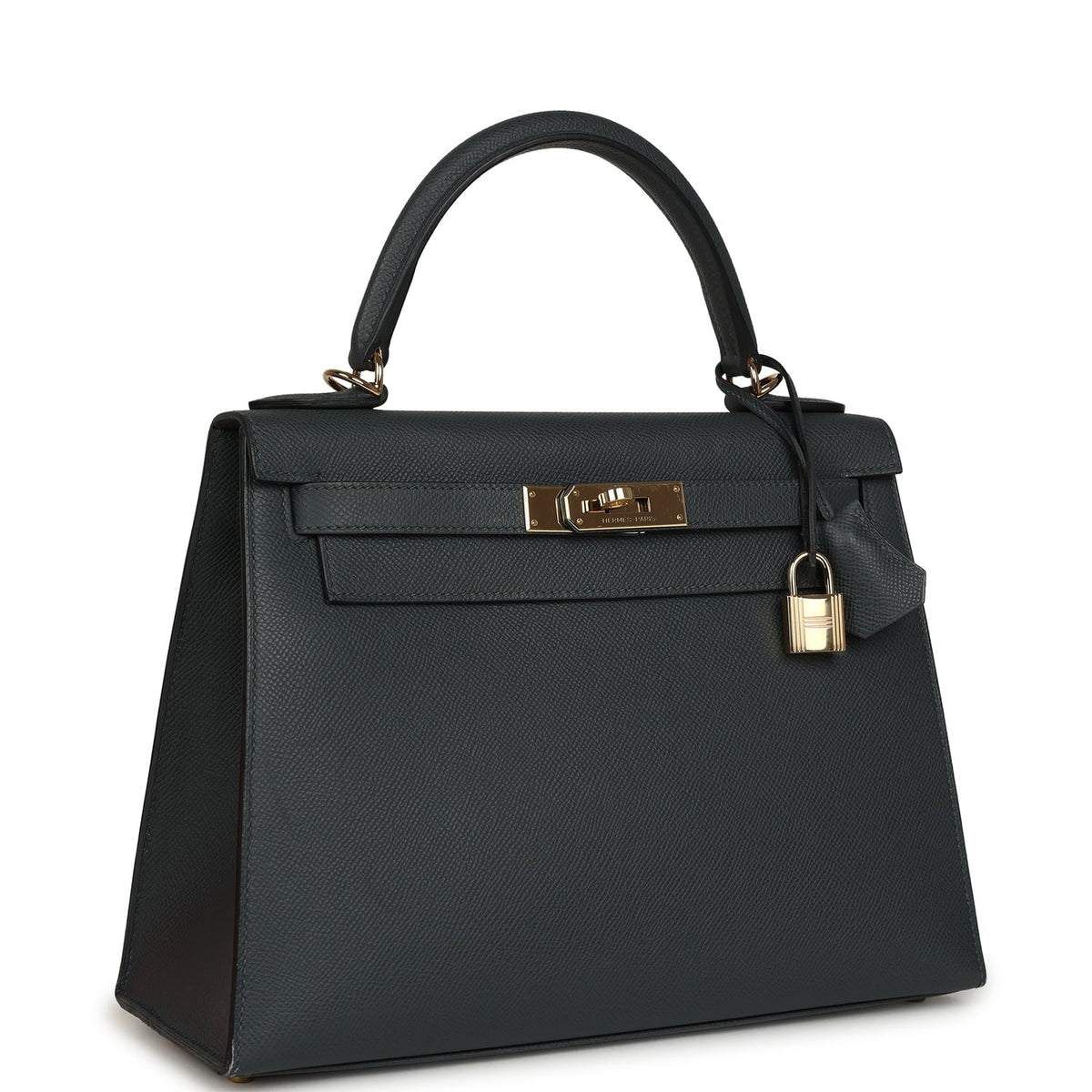 Pre-owned Hermes Kelly Sellier 28 Gris Misty Epsom Permabrass Hardware