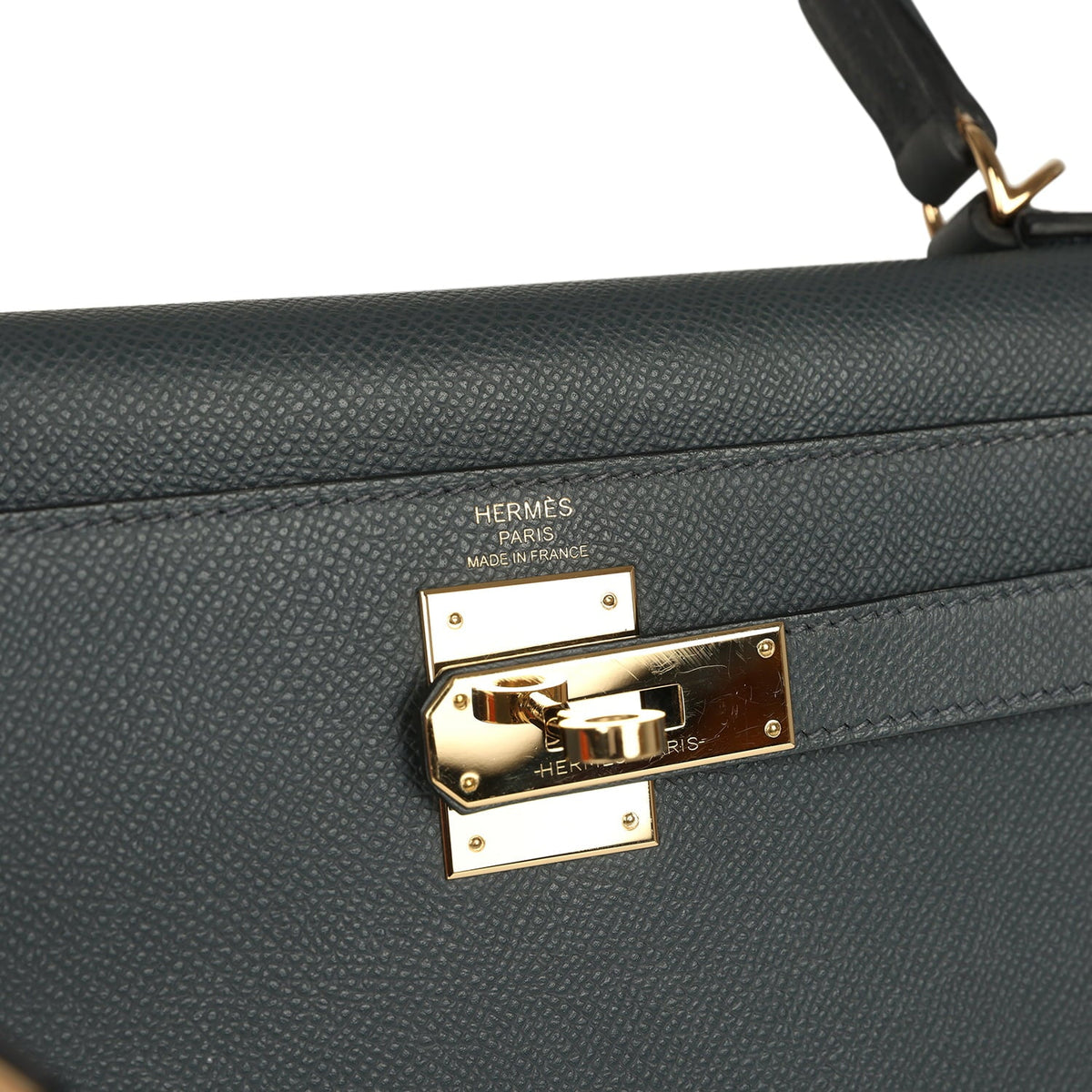 Pre-owned Hermes Kelly Sellier 28 Gris Misty Epsom Permabrass Hardware