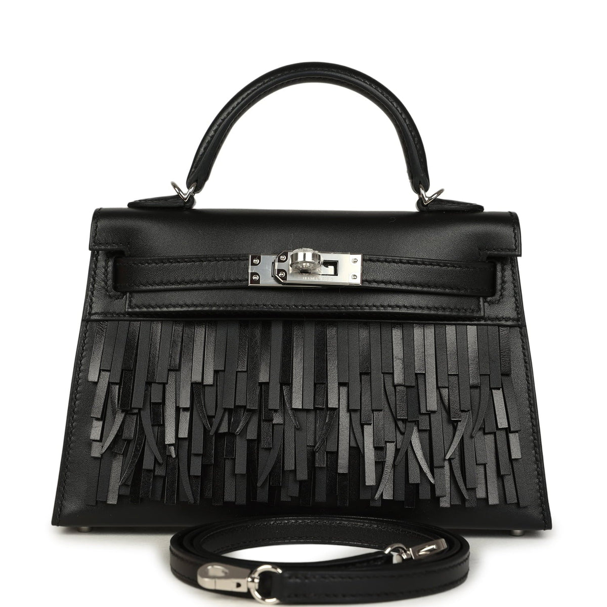 Hermes Kelly Sellier 20 "Pampilles" Black Tadelakt and Sombrero Palladium Hardware
