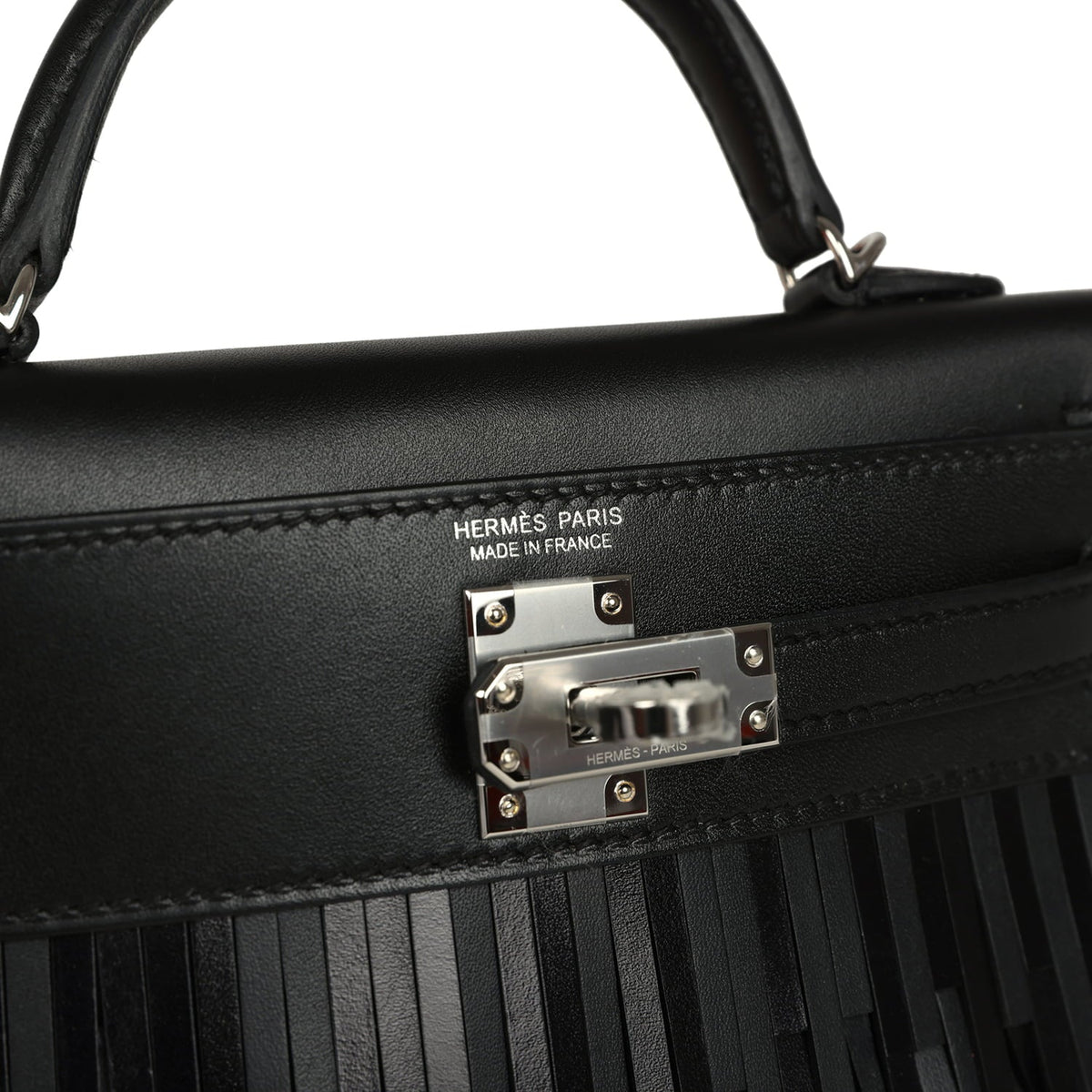 Hermes Kelly Sellier 20 "Pampilles" Black Tadelakt and Sombrero Palladium Hardware