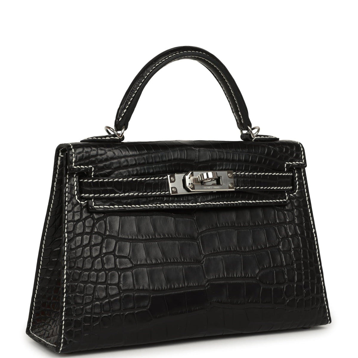 Hermes Special Order (HSS) Kelly Sellier 20 Black Matte Alligator Palladium Hardware