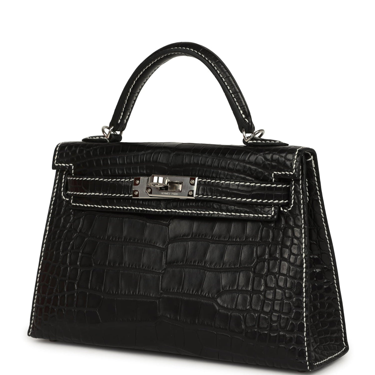 Hermes Special Order (HSS) Kelly Sellier 20 Black Matte Alligator Palladium Hardware