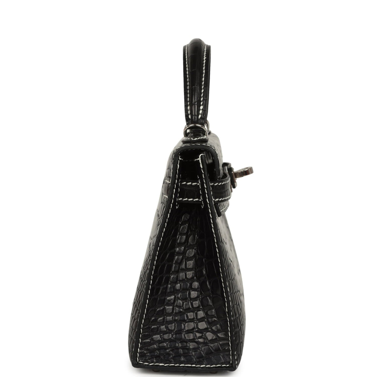 Hermes Special Order (HSS) Kelly Sellier 20 Black Matte Alligator Palladium Hardware