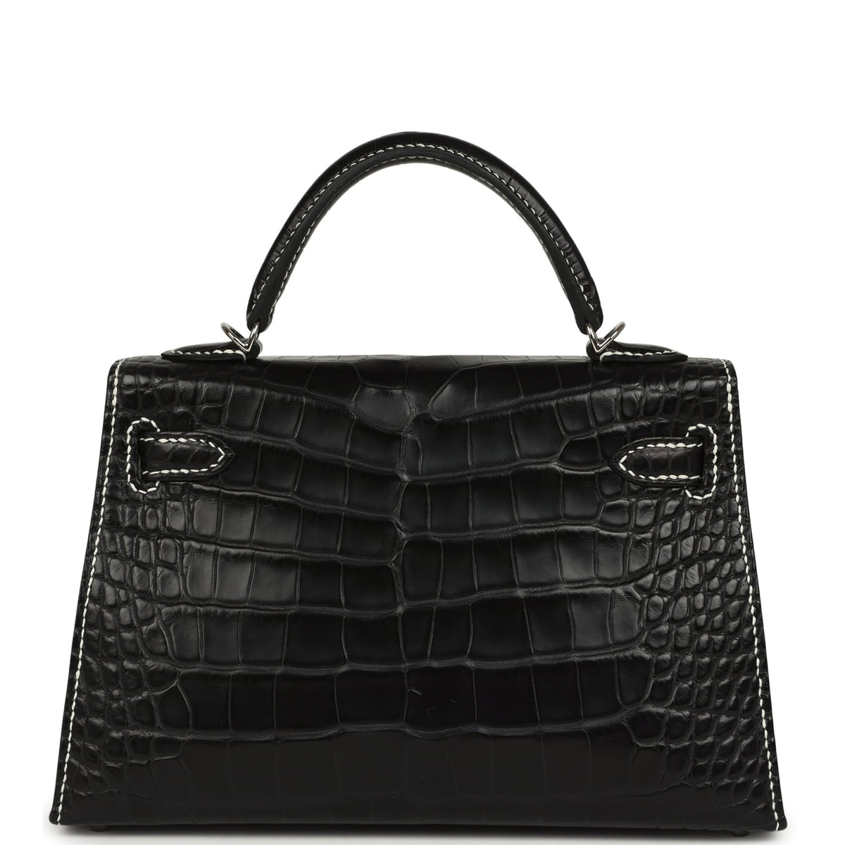 Hermes Special Order (HSS) Kelly Sellier 20 Black Matte Alligator Palladium Hardware