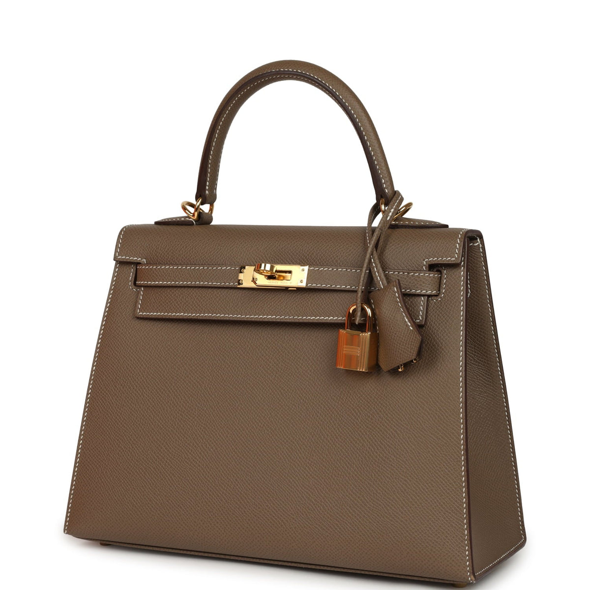Pre-owned Hermes Kelly Sellier 25 Etoupe Epsom Gold Hardware
