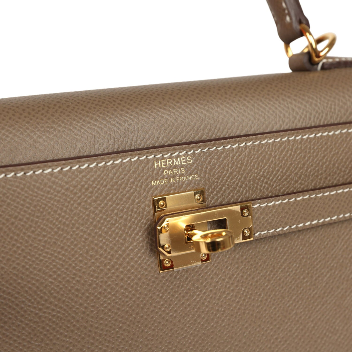Pre-owned Hermes Kelly Sellier 25 Etoupe Epsom Gold Hardware