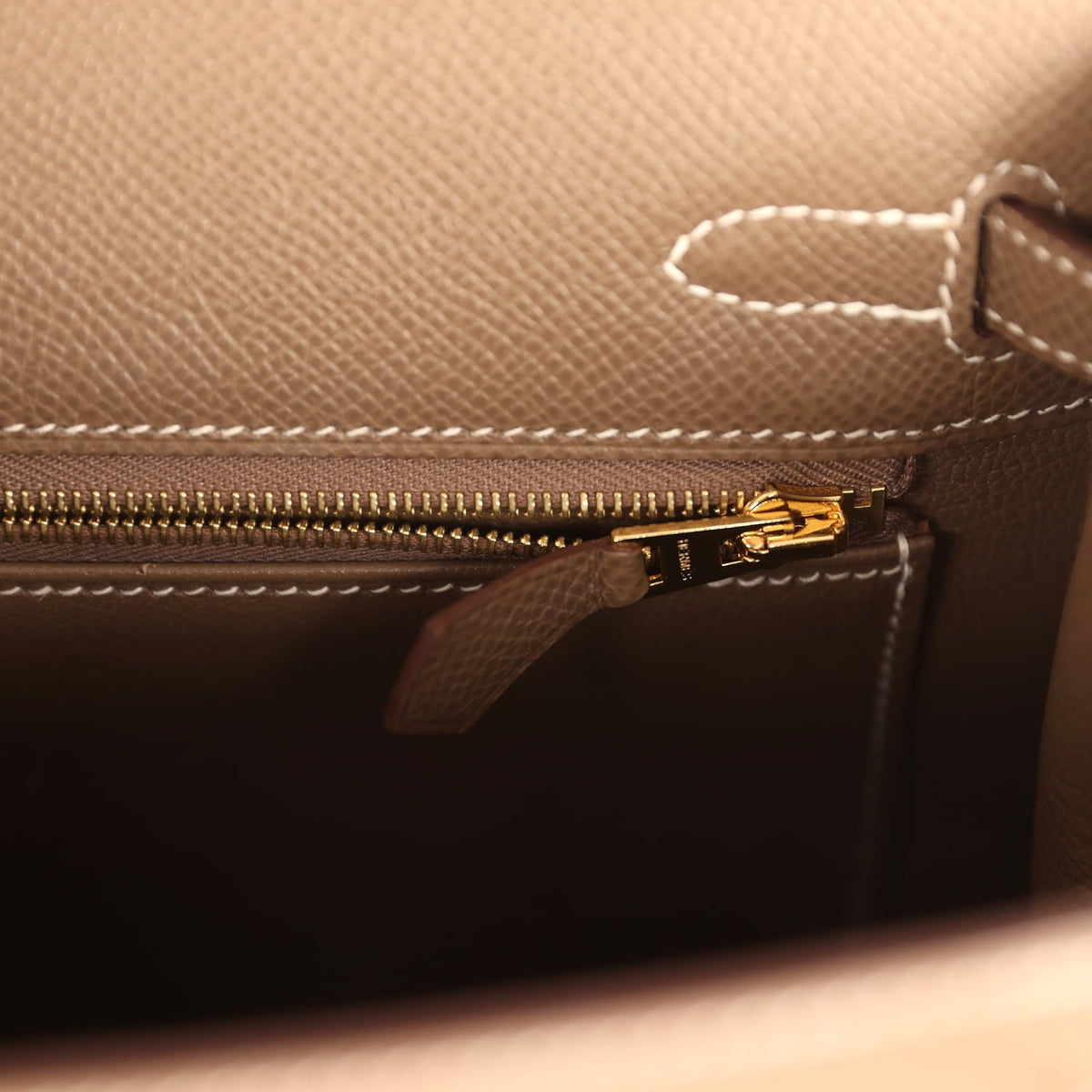 Pre-owned Hermes Kelly Sellier 25 Etoupe Epsom Gold Hardware