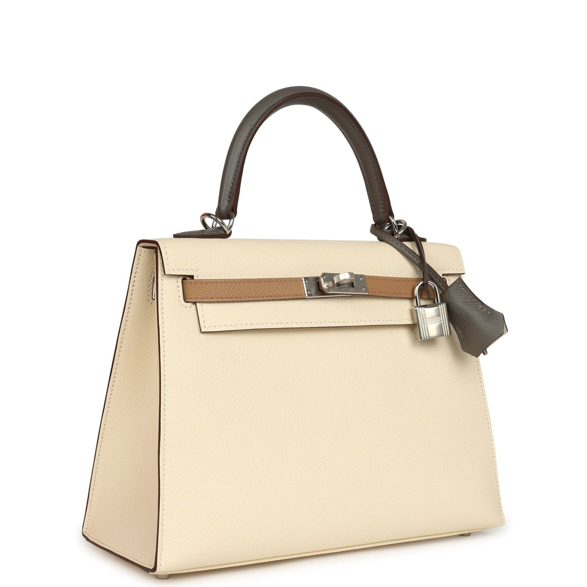 Hermes Kelly Sellier 25 Tri-Color Nata, Chai, Gris Meyer Epsom Palladium Hardware