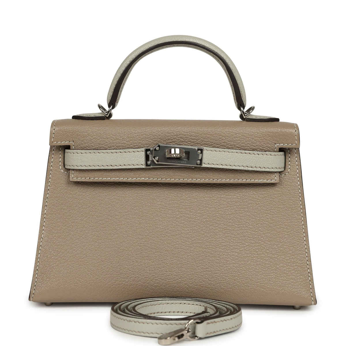 Hermes Special Order (HSS) Kelly Sellier 20 Gris Tourterelle, Gris Perle Chevre Mysore Palladium Hardware
