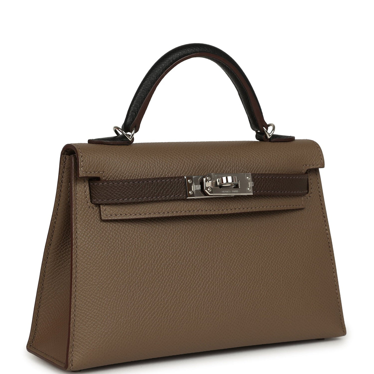 Pre-owned Hermes Kelly Sellier 20 Tri-color Etoupe, Ecorce, Black Epsom Palladium Hardware