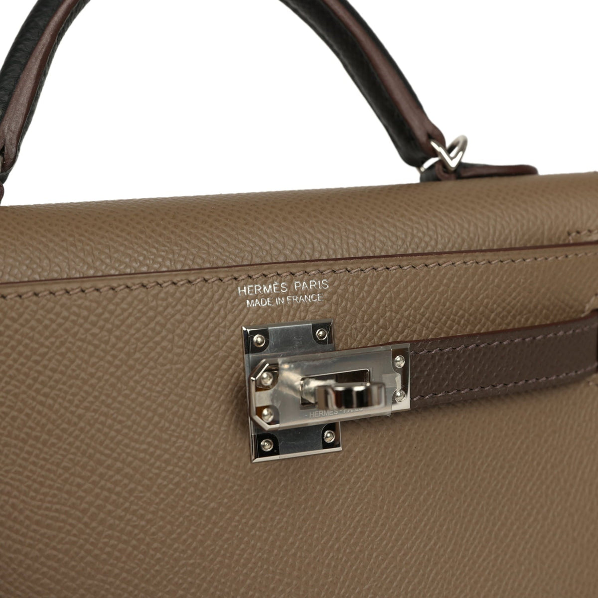 Pre-owned Hermes Kelly Sellier 20 Tri-color Etoupe, Ecorce, Black Epsom Palladium Hardware