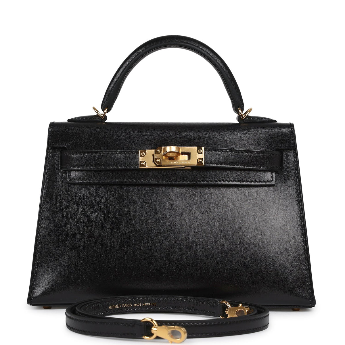 Hermes Kelly Sellier 20 Black Box Gold Hardware