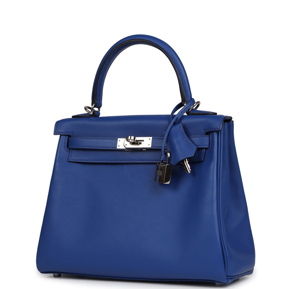 Pre-owned Hermes Kelly Retourne 25 Bleu Royal Swift Palladium Hardware