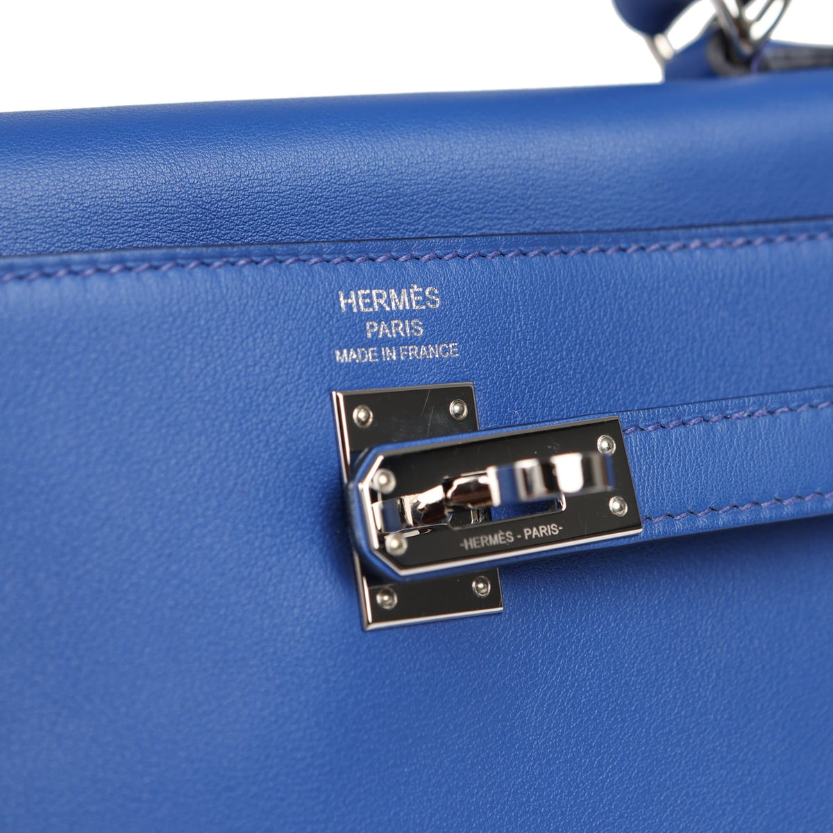 Pre-owned Hermes Kelly Retourne 25 Bleu Royal Swift Palladium Hardware