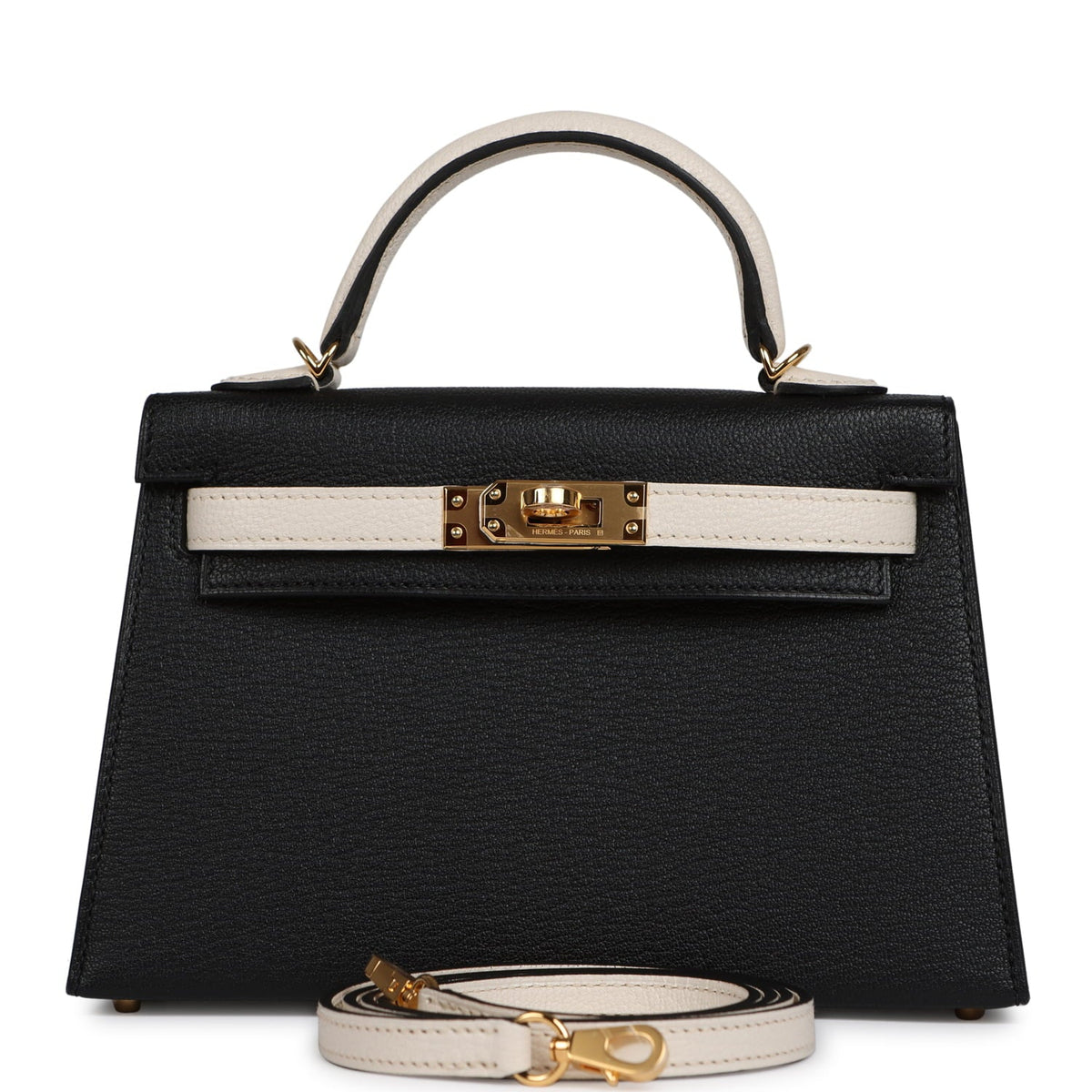 Hermes Special Order (HSS) Kelly Sellier 20 Black, Nata Chevre Mysore Gold Hardware