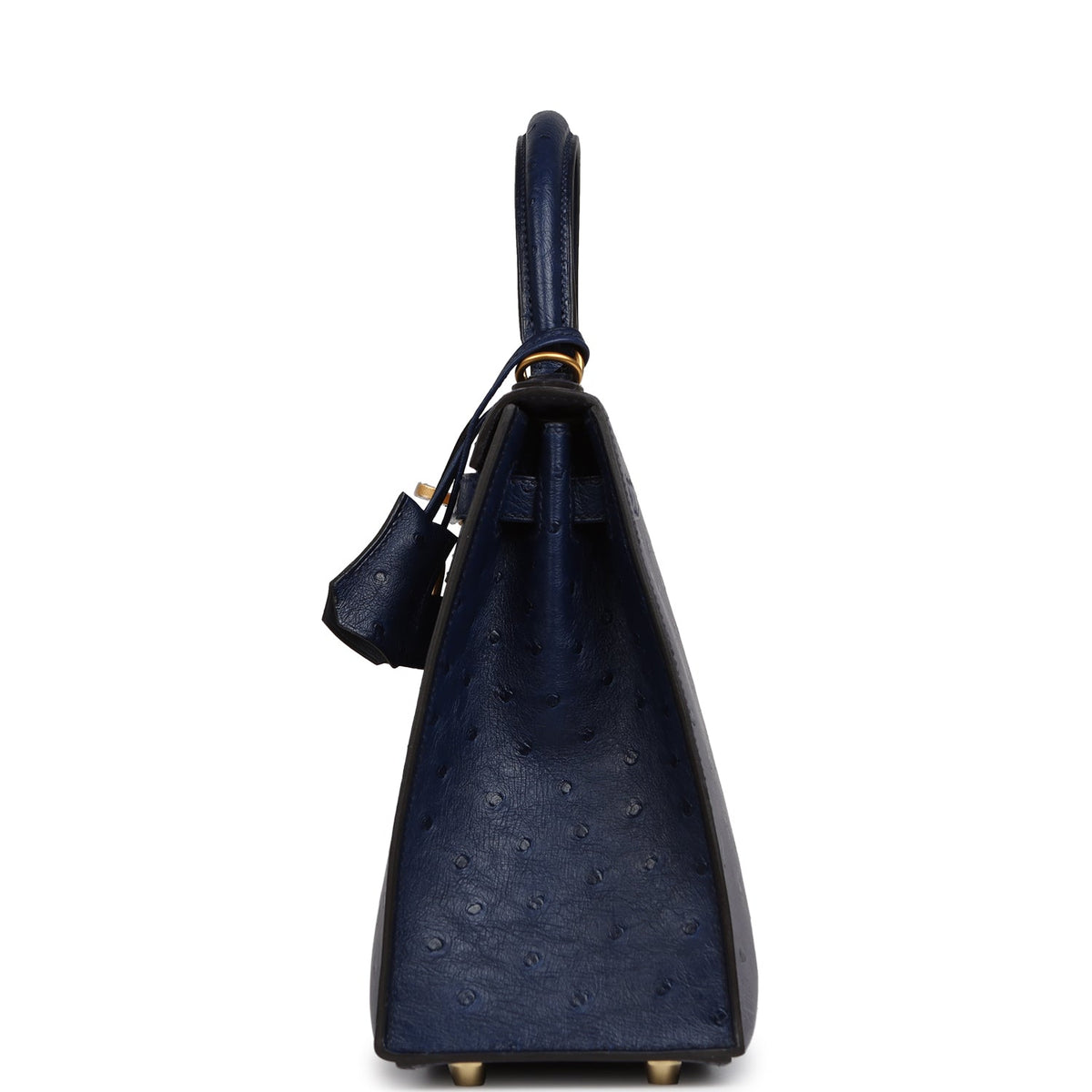 Hermes Special Order (HSS) Kelly Sellier 25 Gris Agate, Bleu Iris Ostrich Brushed Gold Hardware