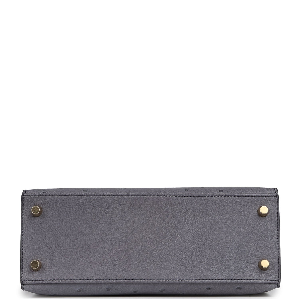 Hermes Special Order (HSS) Kelly Sellier 25 Gris Agate, Bleu Iris Ostrich Brushed Gold Hardware
