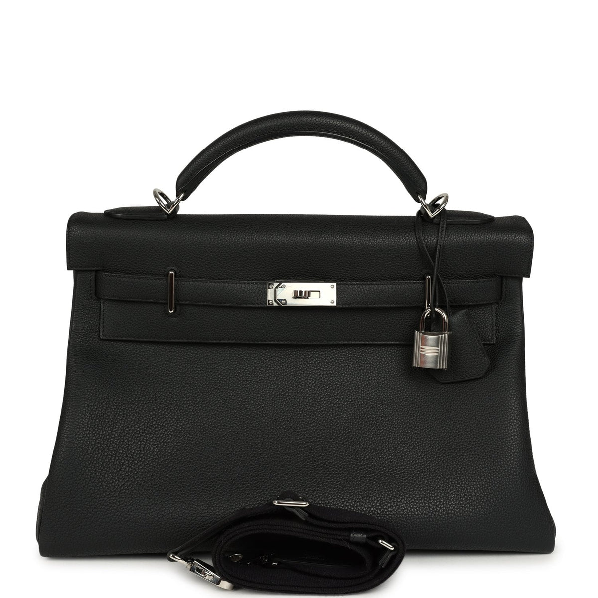 Pre-owned Hermes Kelly 42 Maxi Black Togo Palladium Hardware