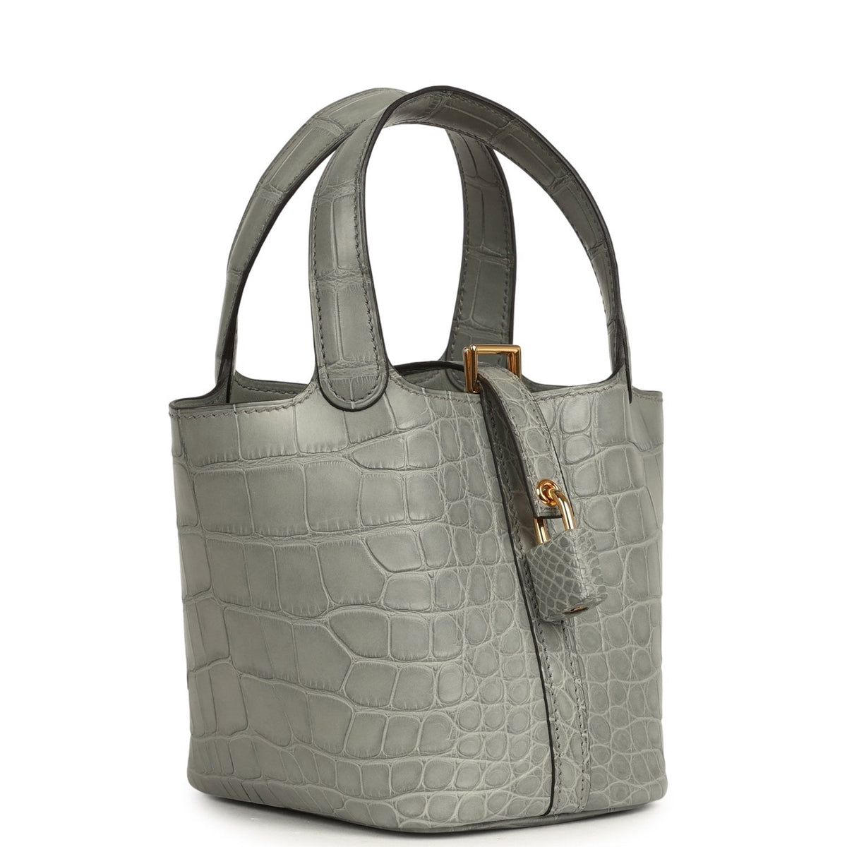 Hermes Micro Picotin Lock 14 Gris Ciment Matte Alligator Gold Hardware